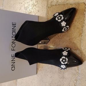 NEW Anne Fontaine Najat Stretch Sock Bootie with Flowers